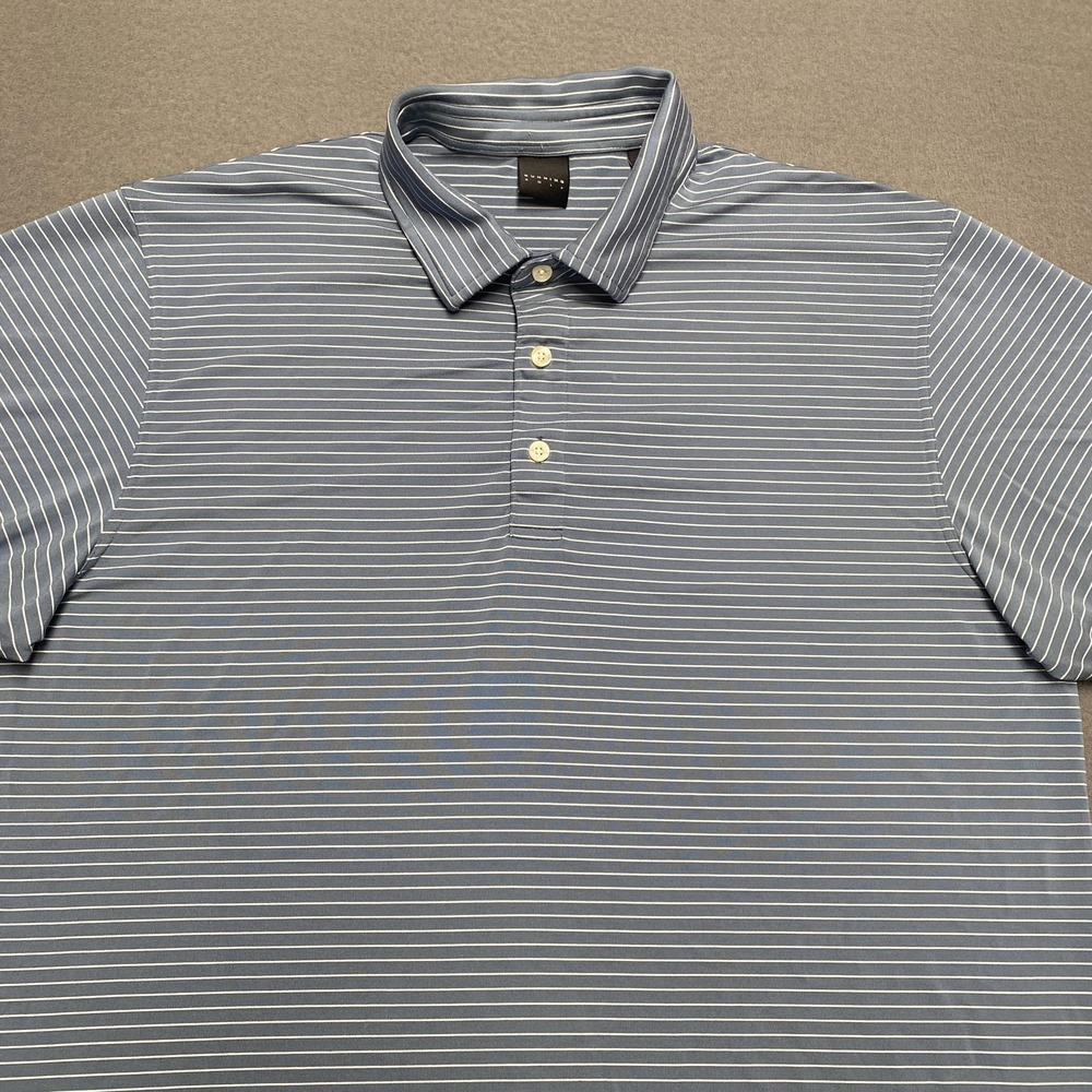Dunning Golf‎ Shirt Mens Large Blue White Striped Performance Polo Lightweight
